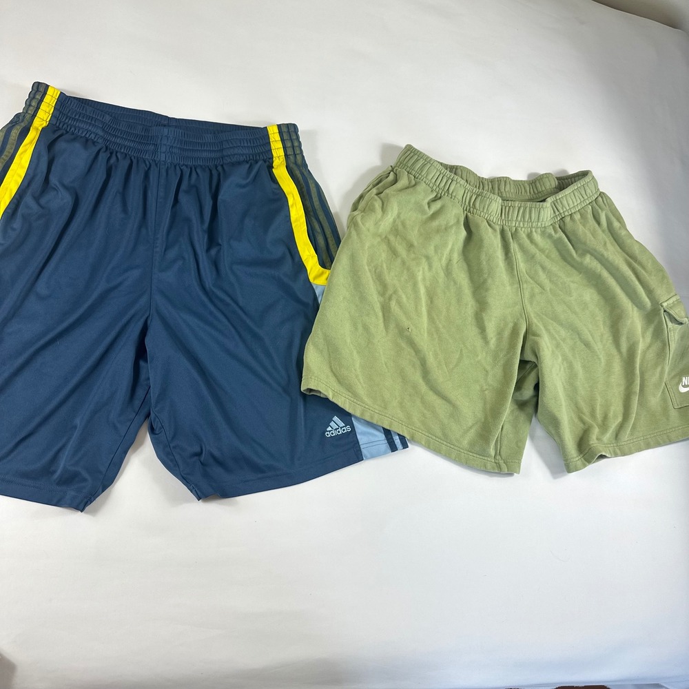 Lot of 2 Mens XL Nike Adidas Athletic Shorts Bundle Green Cargo Blue Athletic‎